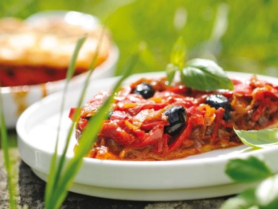 Tatin aux poivrons rouges et basilic