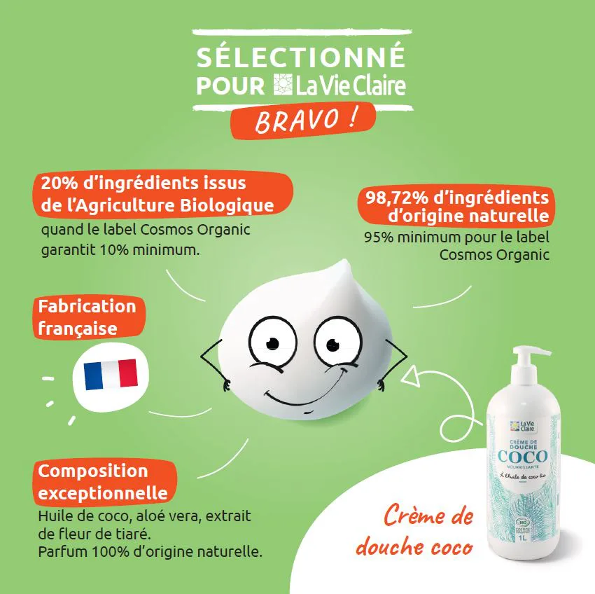 Crème douche coco bio La Vie Claire