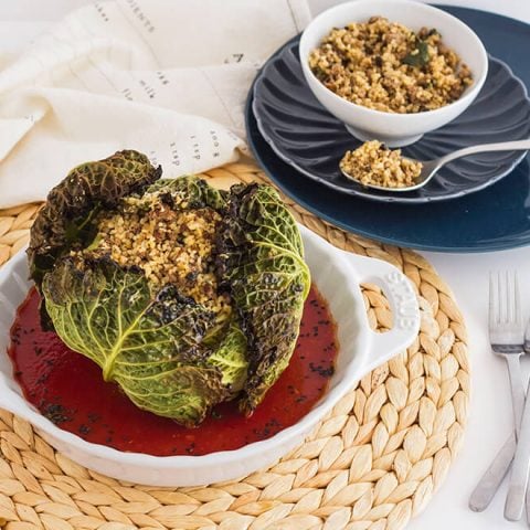Chou vert farci au boulgour et haché de bœuf