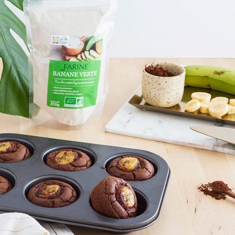 Muffins banane/chocolat à la farine de banane verte