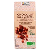 Tablette de chocolat aux noisettes entières bio