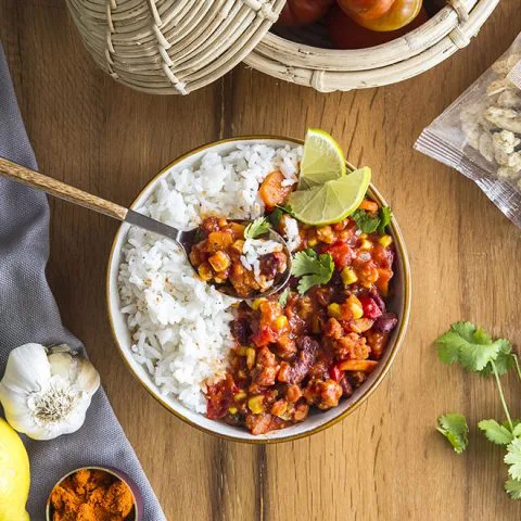 Chili sin carne aux protéines de soja texturées