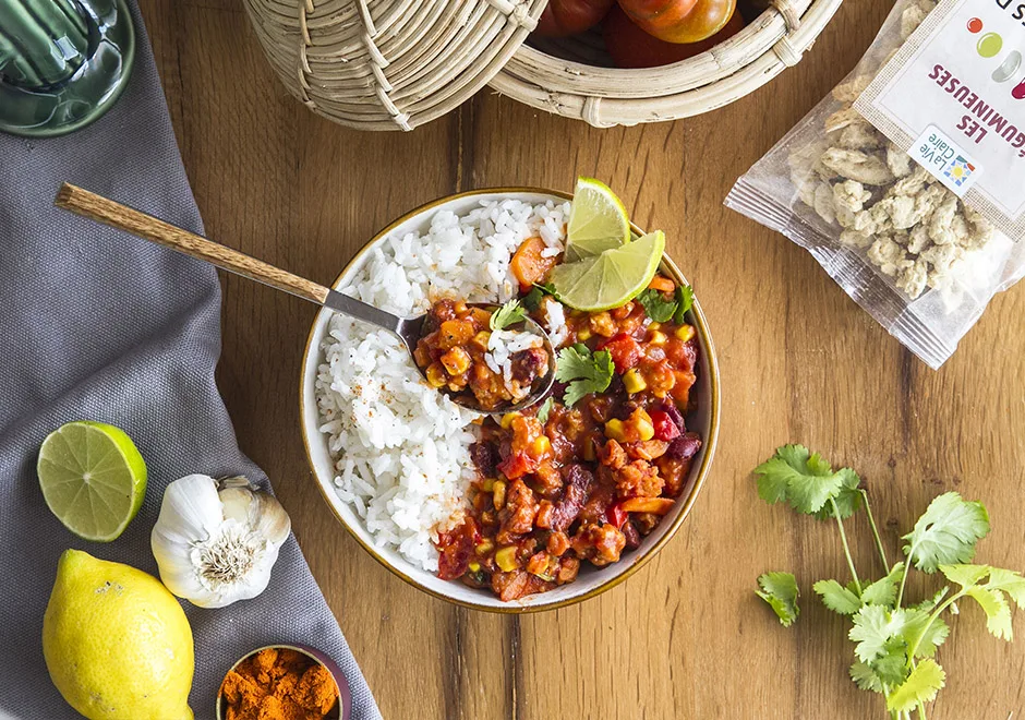 Chili sin carne aux protéines de soja texturées