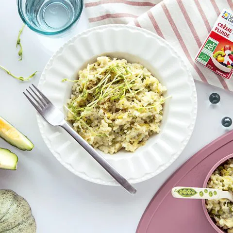 Risotto poireaux et petits pois