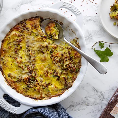 Gratin de poireaux, quinoa rouge et fromage de chèvre