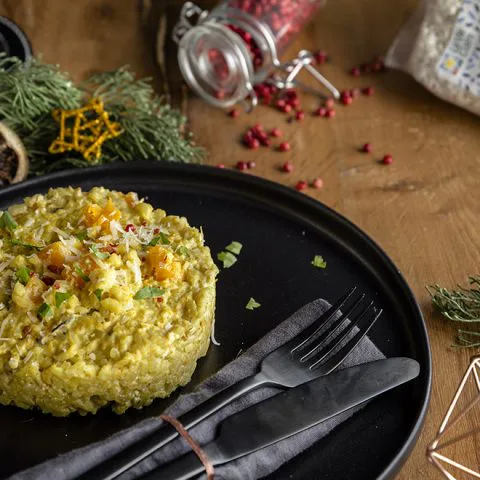 Risotto de butternut aux champignons et au bleu