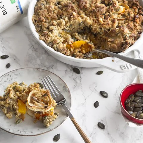 Crumble de potimarron, chèvre et graines de courge