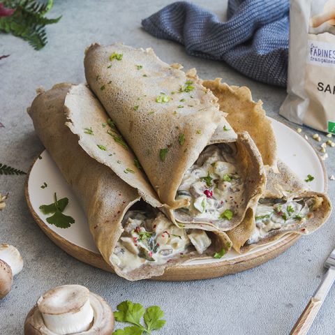 Galette de sarrasin sauce forestière aux champignons