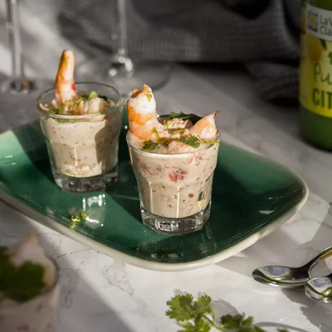 Verrines crevettes, pamplemousse et coriandre