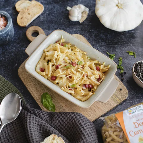 Gratin de macaronis à la mozzarella et au chorizo