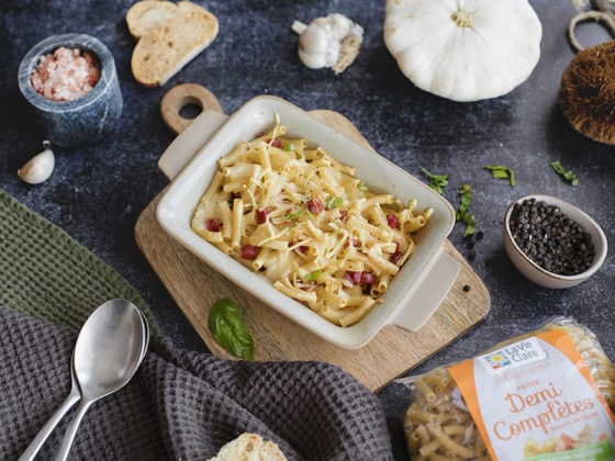 Gratin de macaronis à la mozzarella et au chorizo