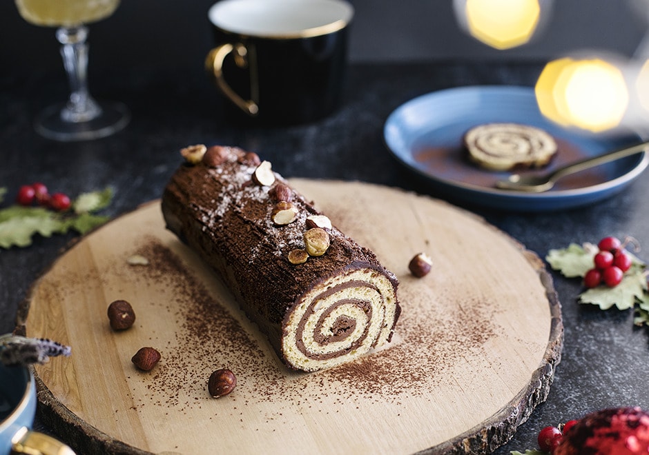 Bûche de Noël chocolat-noisettes