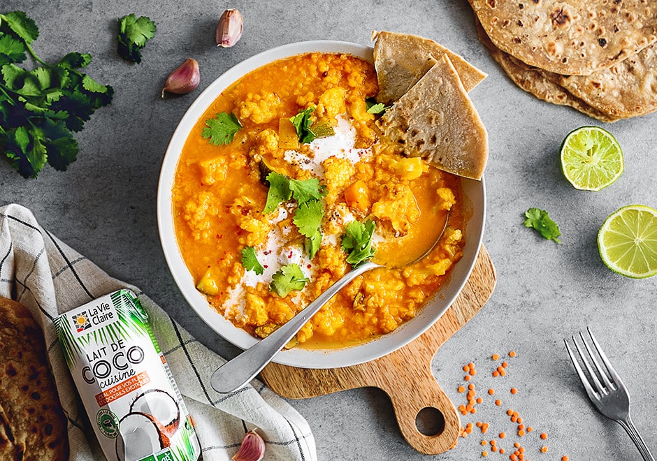 Dahl de lentilles corail et ses chapatis à la farine d’épeautre