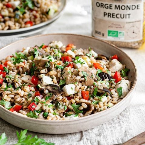 Salade d’orge poulet et champignons 1