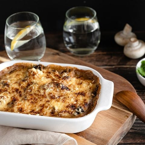 Gratin de poulet, champignons et châtaignes