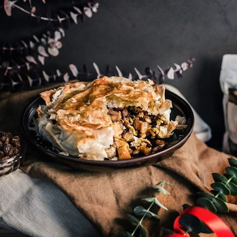 Pastilla au tempeh, au potiron et aux châtaignes