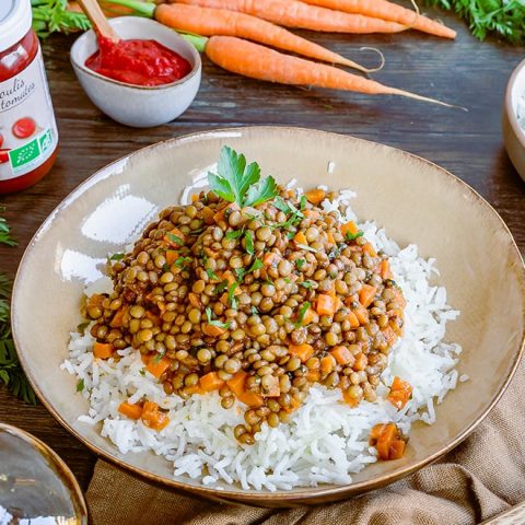 Sauté de lentilles vertes aux carottes et riz basmati 2