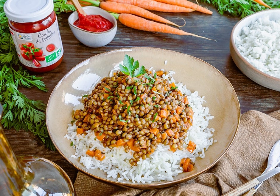 Sauté de lentilles vertes aux carottes et riz basmati 2