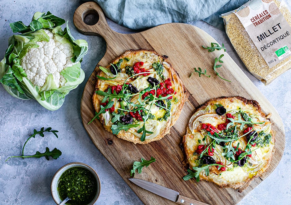 Pizza au millet et au chou-fleur