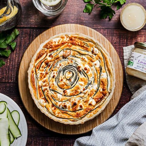 Tarte aux courgettes, au fromage de chèvre et de miel