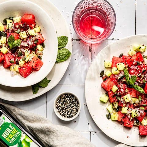 Salade de pastèque, concombre et feta