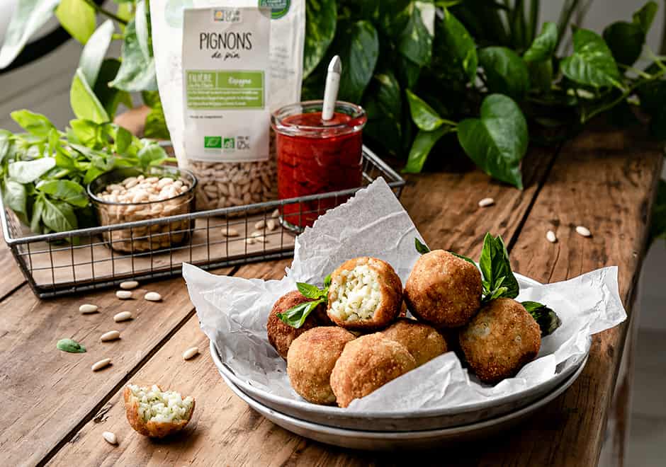 Arancini au pesto, mozzarella et sauce tomate La Vie Claire