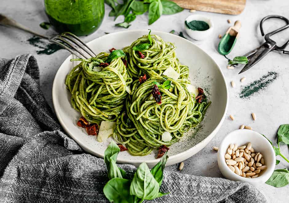 pâte au pesto et à la spiruline