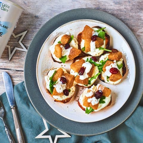 Patates douces avec poires caramélisées et fromage ricotta