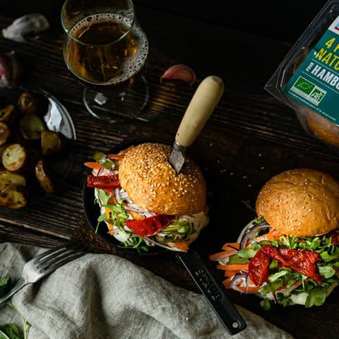 Burger au saumon et légumes printaniers