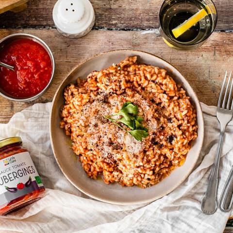 Risotto à la sauce tomate et aubergine