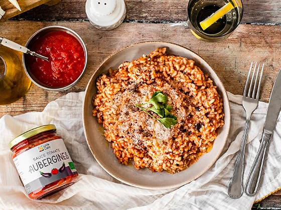 Risotto à la sauce tomate aubergine