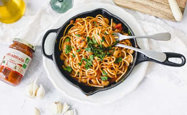 Recette pâtes aux crevettes sauce arrabbiata