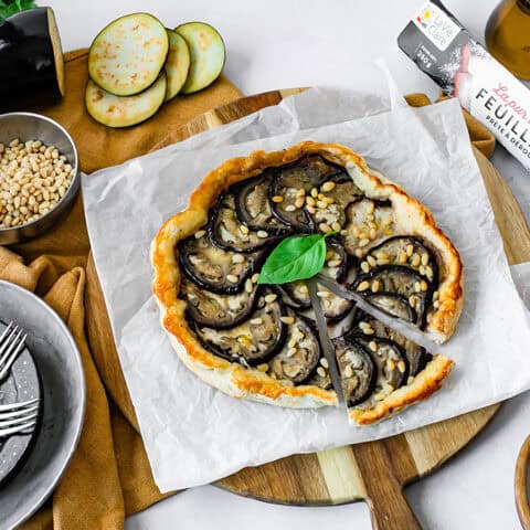 tarte tatin d'aubergines à la pâte feuilletée