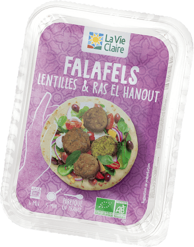 Visuel du packaging des falafels au lentilles et ras el hanout