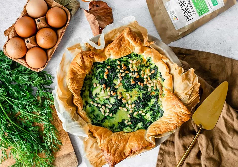 Tarte épinard, ricotta et pignons de cèdre