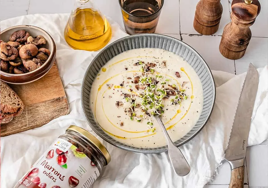 Velouté de panais, châtaigne et pain d'épices