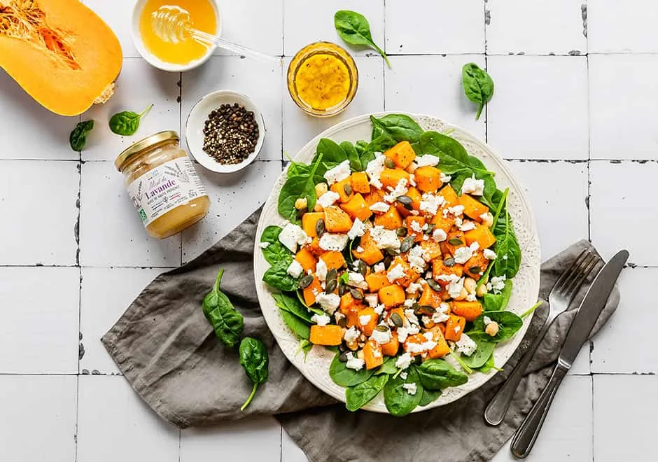 Salade de courge, épinards et feta