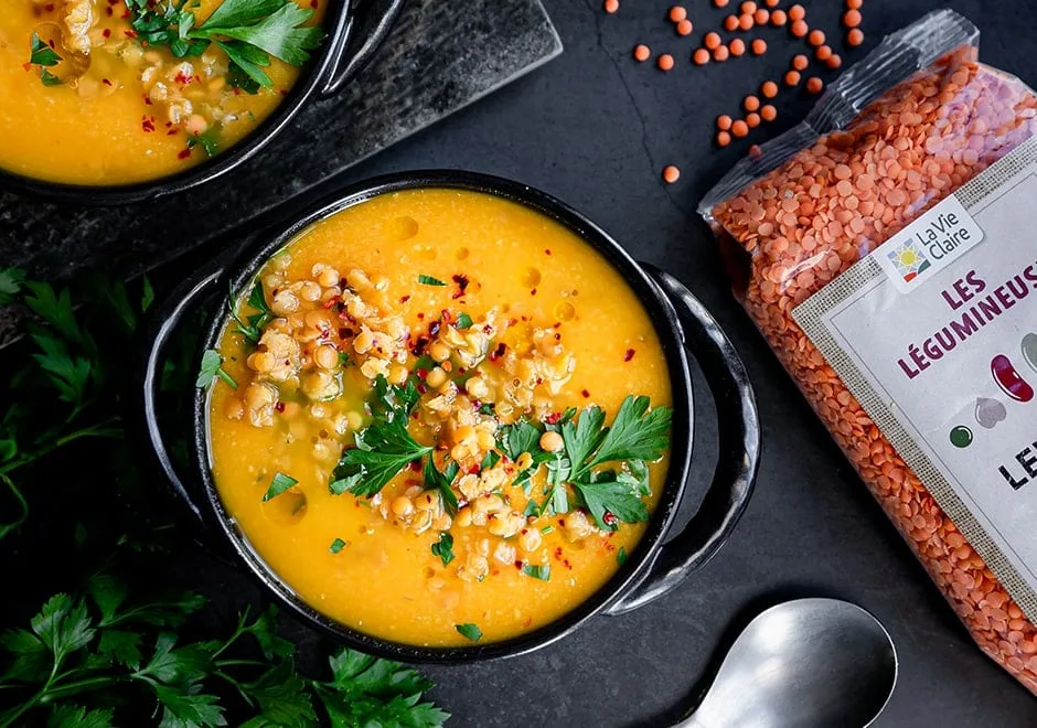 Soupe à la courge et aux lentilles corail