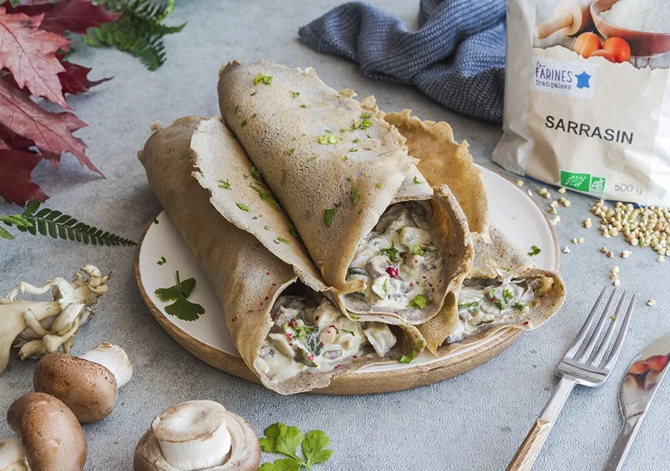Galette de sarrasin sauce forestière aux champignons