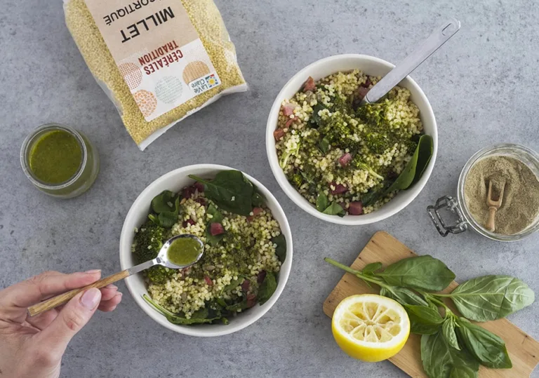 Millet et lardons en salade parfumés au citron et basilic