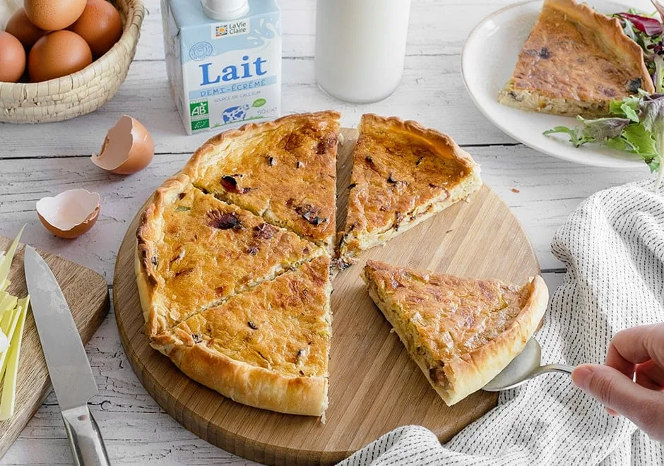 Quiche aux poireaux, bacon et oignon