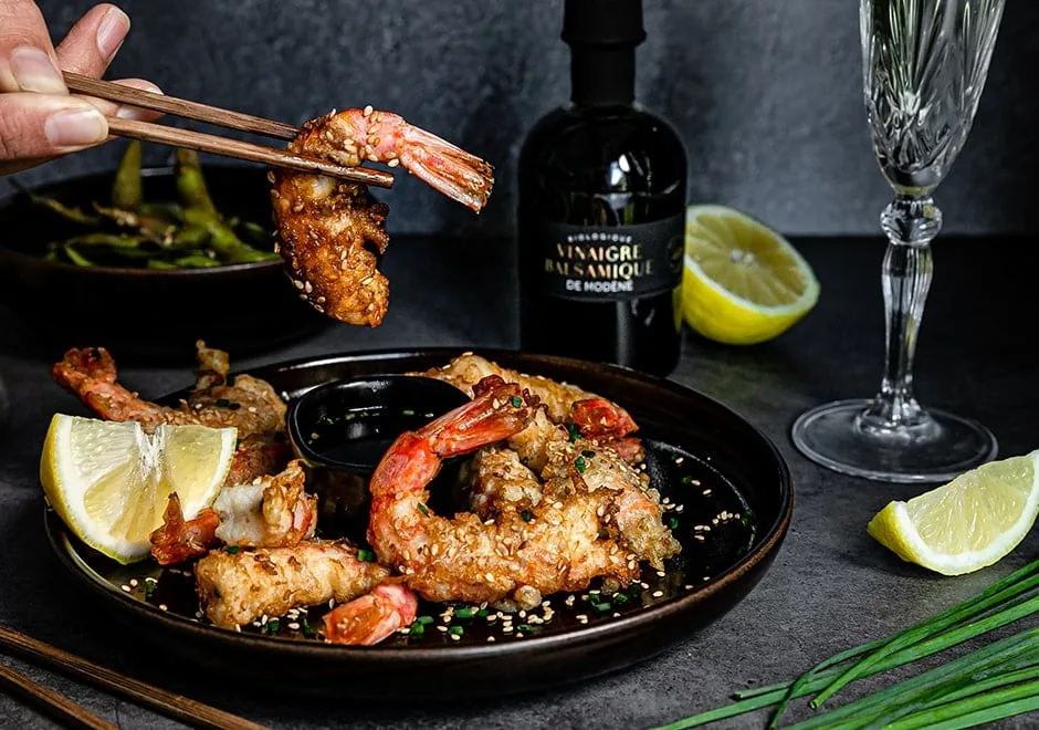 Tempura de crevettes aux graines de sésame