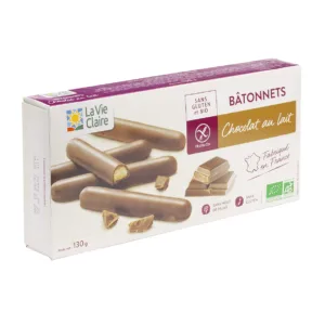 Bâtonnets chocolat au lait sans gluten bio