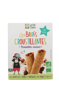 Barre croustillante au cacao et aux noisettes bio
