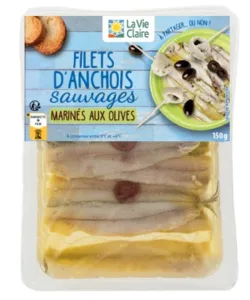 Anchois marinés aux olives bio.