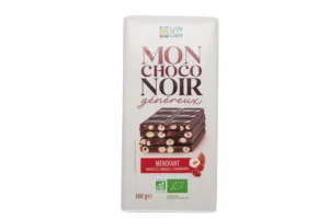 Chocolat noir avec amandes, noisettes et canneberges bio