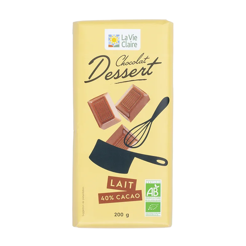 Tablette de chocolat au lait pâtissier bio