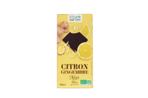 Tablette de chocolat noir au citron et gingembre bio