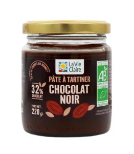Pâte à tartiner au chocolat noir réduite en sucres bio