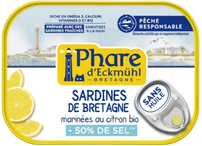 Sardines marinées au citron réduites en sel sans huile bio